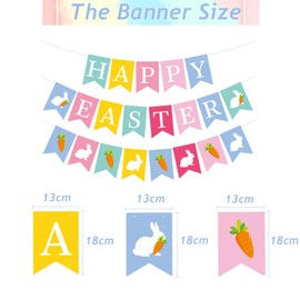 3 PCS Happy Easter Banner, with Rabbit Bunny Carrot Garland Banner, Happy Easter Bunting Banner for Party Decoration