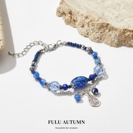 FULU AUTUMN Bead Bracelet Stretch Women's Bracelet Multilayer Boho Fashion Jewellery for Mum Grandma and Wife Birthday Gift, Stone, No gemstone