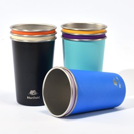 HurOutd 8 Pack Stainless Steel Cups 16oz - Colorful Stackable Metal Drinking Glasses for Camping, Travel, Shatterproof Tumblers
