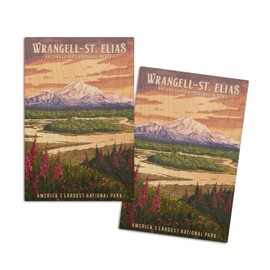 Wrangell-St Elias National Park and Preserve, Alaska, Mount Drum, Painterly (4x6 Birch Wood Postcards, 2-Pack Stationary, Rustic Home Wall Decor)