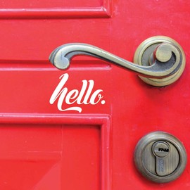 Yoonek Graphics Hello Decal Sticker for House Door, Wall, Car Window, Laptop and More # 965 (3" x 4.2", White)