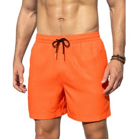 Mens 5" Vintage Swim Trunks Bathing Suits with Mesh Lining Quick Dry Swim Shorts Men Swimsuits with Zipper Pocket Orange White