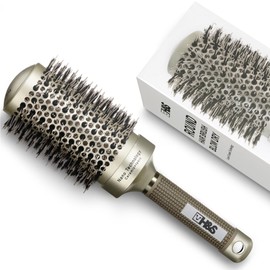 H&S Round Hair Brush - ⌀ 85mm (3.3") - Natural Boar Bristle Hairbrush for Blow Drying and Quiff Styling - Small Circlular Roll Brush for Women and Men - Gold