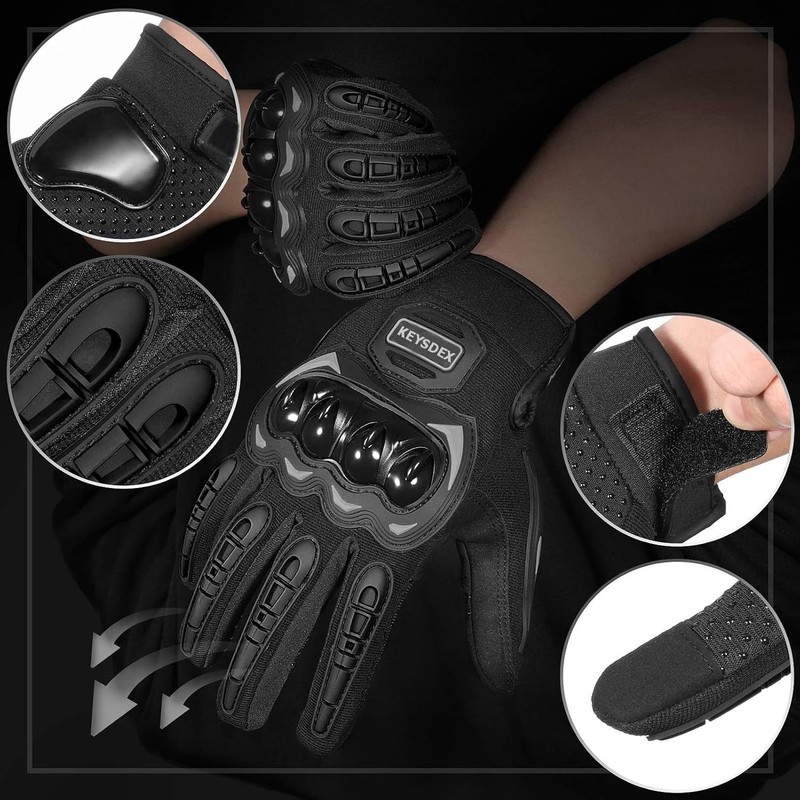KEYSDEX Full-Finger Motorcycle Gloves, Men & Women, Black, Large