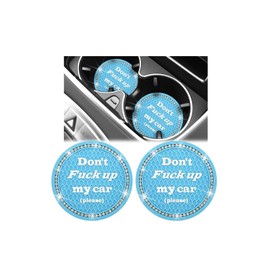 Norkmdi Bling Car Cup Holder Coaster, 2.75 Inch Crystal Rhinestone Diamond Anti-Slip Vehicle Drink Cup Mat with Letters, Automotive Insert Water Bottle Holder Coaster, Universal Fit (Light Blue)