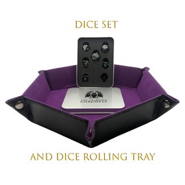 Metal Dice Set D&D - 7 Die Metal Polyhedral Dice Set with Metal Gift Box - Hexagon Purple DnD Rolling Tray for RPG Tabletop Games like Dungeons and Dragons Pathfinder - D20 D12 D10 D8 D6 D4 – Dice Mat