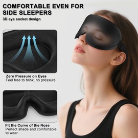 Oumida 3D Sleep Mask for Side Sleepers, Adjustable Elastic Band, Light Blocking and Breathable, Eye Mask for Men Women, for Travel, Office, Yoga (Black)