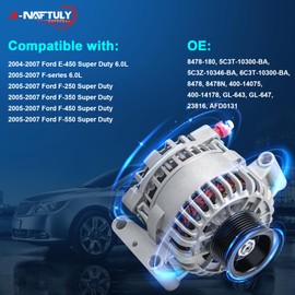 A-NAFTULY Alternator Replacement for Ford F250 F350 F450 F550 Super Duty 6.0L 6.0 Diesel Pickup 2005 2006 2007, High Output Alternator 5C3T-10300-BA, 5C3Z-10346-BA, 6C3T-10300-BA, AFD0131, 40014075