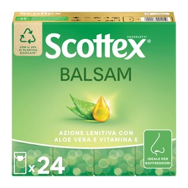 Scottex Balsam Fazzoletti di carta, Morbidi e Lenitivi, Dermatologicamente testati, Confezione da 24 Pacchetti di Fazzoletti