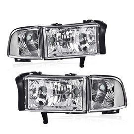 GRAND ORANGE Headlights Assembly, Compatible with Dodge Ram 1500 2500 3500 1994 1995 1996 1997 1998 1999 2000 2001 2002 Clear lens Chrome Housing Clear Reflector