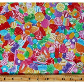 Cotton Tossed Candy Candies Sweets Treats Food Multicolor Cotton Fabric Print by The Yard (FOOD-CD1774-CANDY)