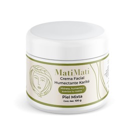 Crema Facial Humectante Karité MatiMati Manteca de Karité, Vitamina E y F, Aceite de pepita de uva y Olivo, Suaviza, Ilumina, Protege 100 g