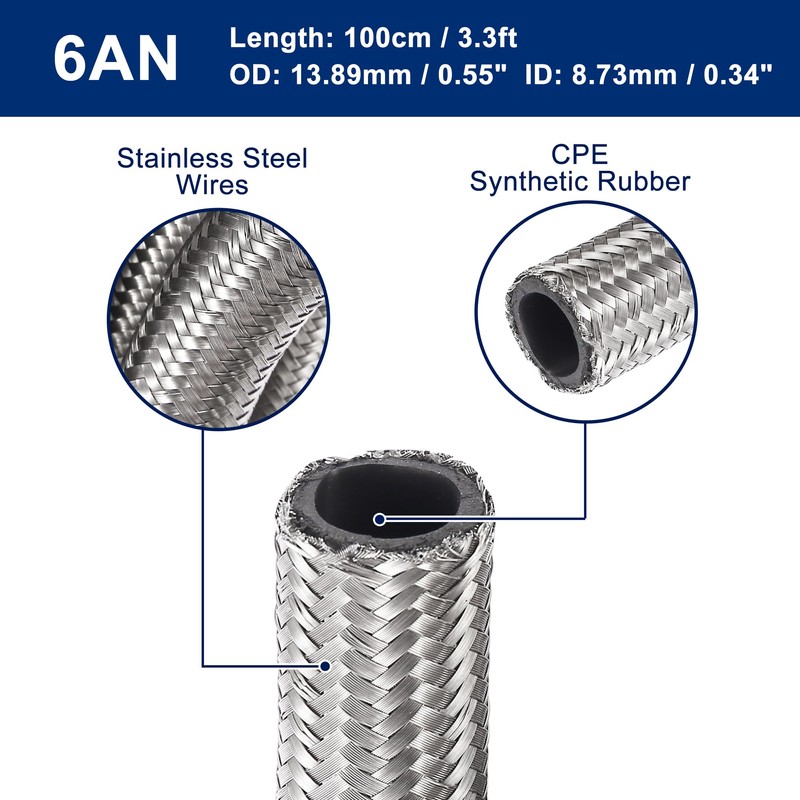 X AUTOHAUX Car Stainless Steel Braided Mesh Hose 3.3ft 3/8"
