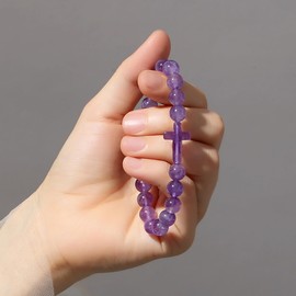 XIANNVXI Cross Bracelet for Women Men Amethyst Bracelet Christian Gifts for Women Men Baptism Gifts Rosary Bracelet Cross Charm Bracelet Purple Bracelet Crucifix Bracelet Jewellery