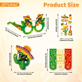JIEYUMAO 48Pcs Mexican Fiesta Photo Booth Props, Cinco De Mayo Party Decorations with Paper Glasses Temporary Tattoo, Funny Mexico Fiesta Party Supplies Decorations for Cinco De Mayo Party