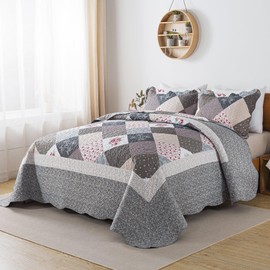 HoneiLife Oversized King Bedspreads 120x120-3 Pcs California King Quilt, Extra Large Quilt Sets All Season Use,Rustic Bedding Sets King Size,Reversible Coverlet Lightweight Bed Cover, Grey