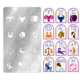 UNICRAFTALE 12 Constellations Craft Stencil Wood Carving Metal Stencil for Craft Wood Burning 12 Zodiac Signs Stencils Stainless Steel Reusable Horoscope Sign Template for Woods Wall Canvas Furniture