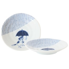Mino ware Japanese Ceramics Pair Round Plate Japanese Cat (set of two) made in Japan GBS224 (Small Flat, Umbrella)