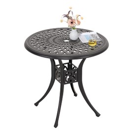 NUU GARDEN 30 Inch Patio Dining Table, Cast Aluminum Round Outdoor Table with Umbrella Hole for Patio, Backyard, Deck Black
