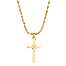 Kuzzoi Herren Halskette mit Kreuz Anhänger (25 mm) im modischen Design, Kordelkette für Mann und Freund mit religiösem Kreuz aus 925 Sterling Silber vergoldet, Länge 55 cm (Gold)