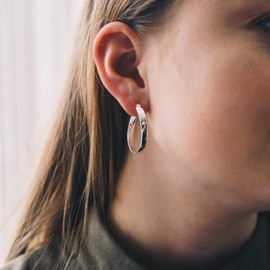 Philip Jones Sterling Silver 30mm Oval Hoop Earrings