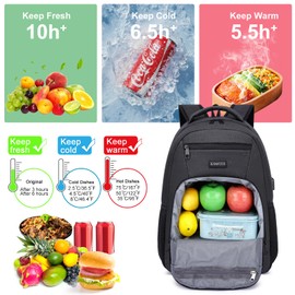 Insulated Lunch Backpack for Men & Women, Water Resistant Cooler Bag with Easy to Clean Design, Large Travel Business Backpack Fits 17 Inch Laptop, Work Backpack Gift
