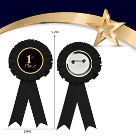 Award Ribbon Rosette Set Satin Participation Ribbon Honorable Ribbon Badge Black Prize Ribbons 1st 2nd 3rd Place Medals for Classroom Prize Science Fair Talent Show Spelling Bee (3 pcs Black)