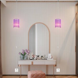 LaLuLa Purple Plug-in Hanging Lamp- Easy Install Crystal Pendant Light for Girls Bedroom, Nursery, Playhouse, Vanity, Closet, Bathroom