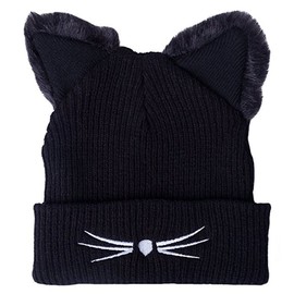 Richoose Strickmütze Damen Winter Strickmütze Mütze Damen Mode Wolle Nette Katzeohren Knit Beanie Hüte,Schwarz