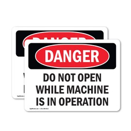 (2 Pack) Do Not Open While Machine Is In Operation OSHA Danger Sign 5 Inch X 3.5 Inch Vinyl Label Decal Sticker Weather Resistant, UV Protected for Workplace, Business, and Construction Site, Made in the USA