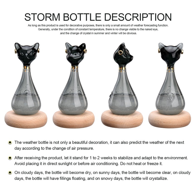 Weather Predictor Cat Bottle Black Ergonomic Rugged Glass Weather Predictor
