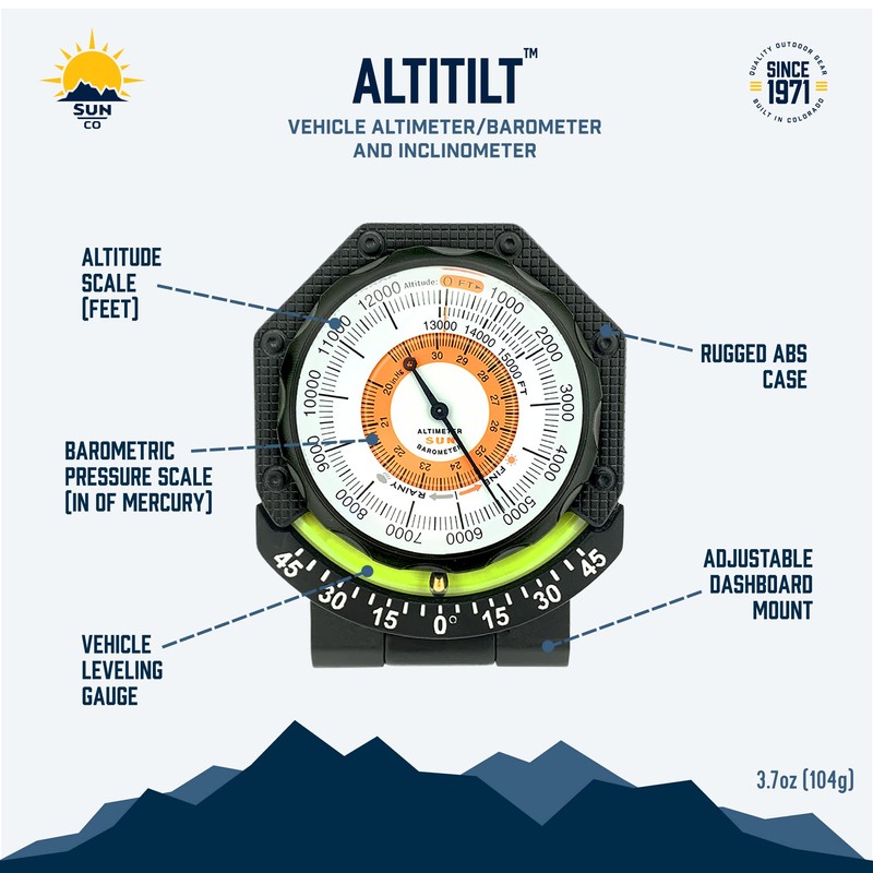 Sun Company AltiTilt - Dashboard Altimeter Inclinometer for Off-Road Vehicles