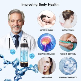 Hydrogen Water Bottle Generator - Up to 4500+ PPB Concentration - SPE/PEM Technology - Certified H2 Generator - Portable Athletic Performance & Hydration System - 6-Hour Hydrogen Retention