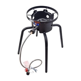 ARC Outdoor Single Burner Stove with Theaded Legs, 7382M High Pressure Propane Burner, Portable Gas Cooker for Backyard, Camping Burner Cooking Stove with 0-20PSI Adjustable Regulator & Hose