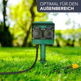PerfectHD Gartensteckdosenleiste 4-Fach | IP44 | wasserdichte Au?ensteckdose | Stromverteiler Au?en 4-Fach | Wetterfest | Outdoor | Mit Erdspie? | Gr??n