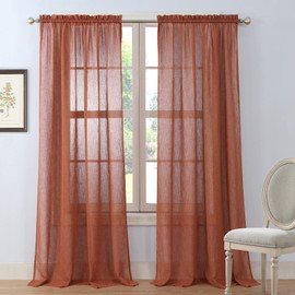 MVSUTA Allyson - Cortina de ventana con aspecto de lino sintético óxido, bolsillo para barra, color naranja claro natural, 2 paneles, cada uno de 55 pulgadas de ancho x 63 pulgadas de largo