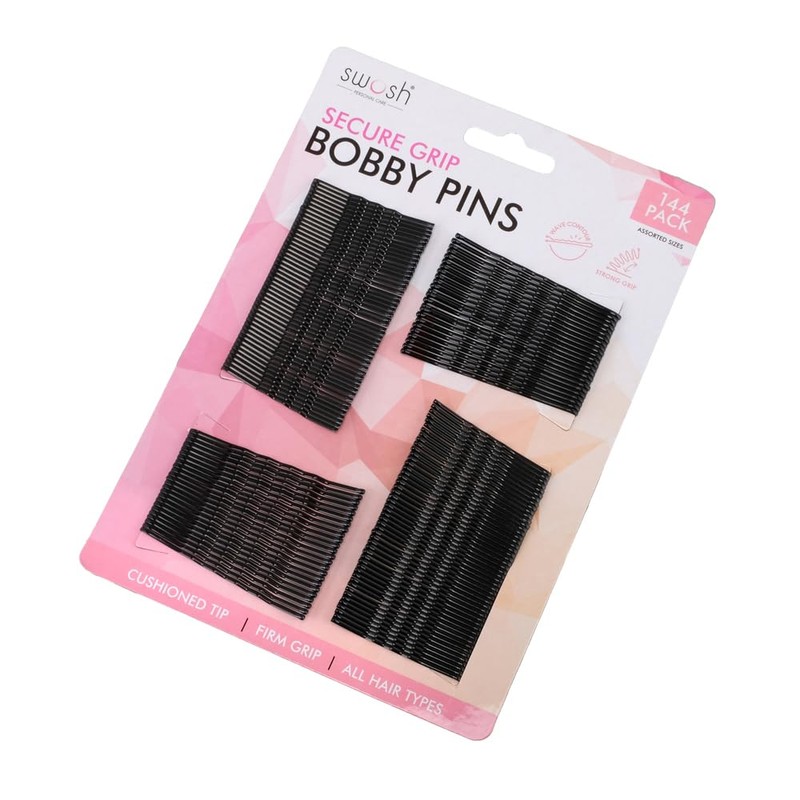 Swosh Bobby Pin Set, Black (Pack of 144)