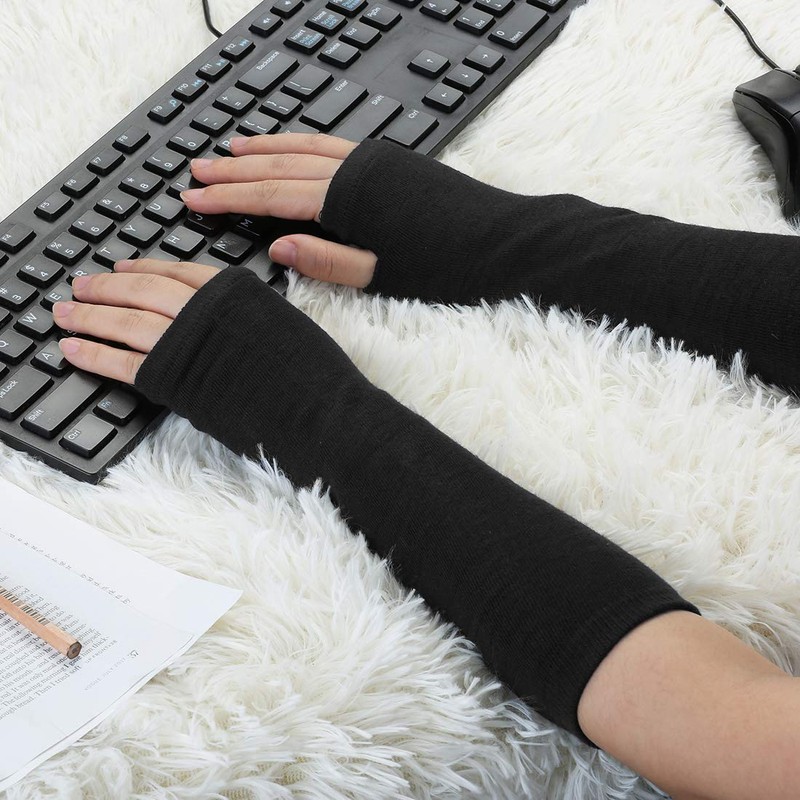 Allegra K Black Long Fingerless Typing Writing Gloves Winter Arm