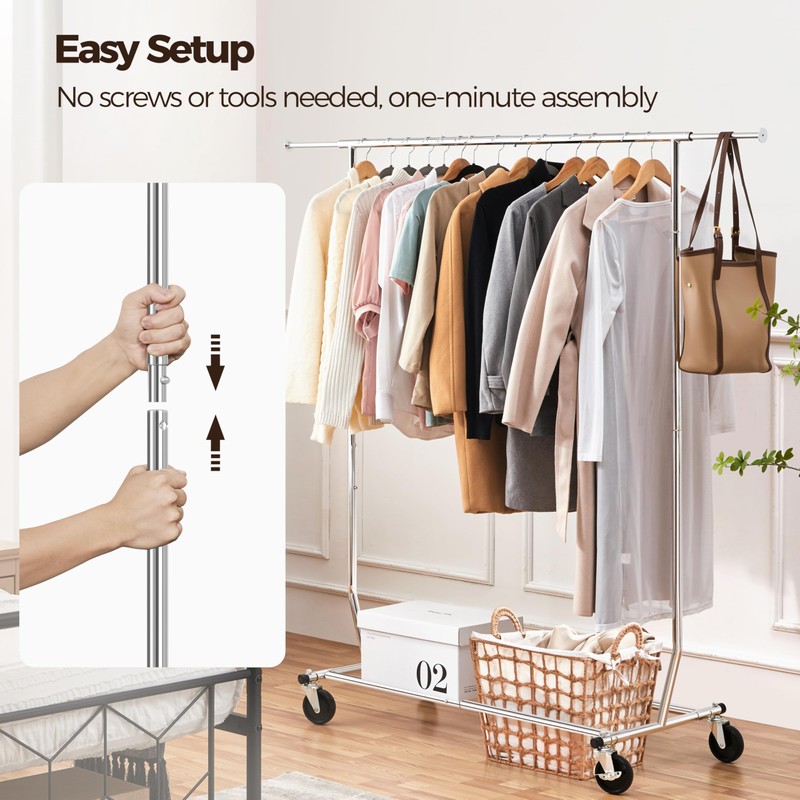 Yaheetech Clothes Rack with Wheels, Heavy-Duty Clothing Organizer, Adjustable Commercial