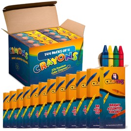 Bedwina Bulk Crayons - 576 Crayons - Case of 144 4-Packs, Premium Colors Bulk School Supplies for Kids and Toddlers Non-Toxic for Party Favors, Restaurants, Goody Bags, Stocking Stuffers