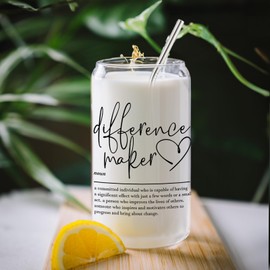 BEHIFL Difference Maker Glass Cup with Lids and Straws 14oz - Appreciation Gifts Thank You Gifts for Boss Leader Teacher Mentor Coach Manager Glass Coffee Tumbler Drinking Jars with Cleaning Brush