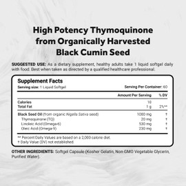 Naturalis Cold Pressed Black Seed Oil 1000mg | 2% Naturally Occurring Thymoquinone (TQ) for Hair, Skin, Nails & Cardiovascular Support | Non-GMO, Gluten & Soy Free | 60 Softgels