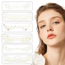 WUSJCOF Pack of 6 Glitter Freckles Makeup Patches, Sparkling Face Tattoo for Party, Festival, Christmas (Golden)