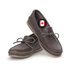 Laurentian Chief Moccasin Slippers for Men with Single Lacing, 8 Hole Collar and Padded Indian Rubber Sole, Canada Quality, Comfortable Stylish Indoor and Outdoor Moccasins for Men – Fudge