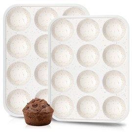 CAKETIME Silicone Muffin Pan, Metal Reinforced Frame Regular Size Cupcake Pan Easy to Move Muffin Pans Nonstick 12 Cups for Baking (2)