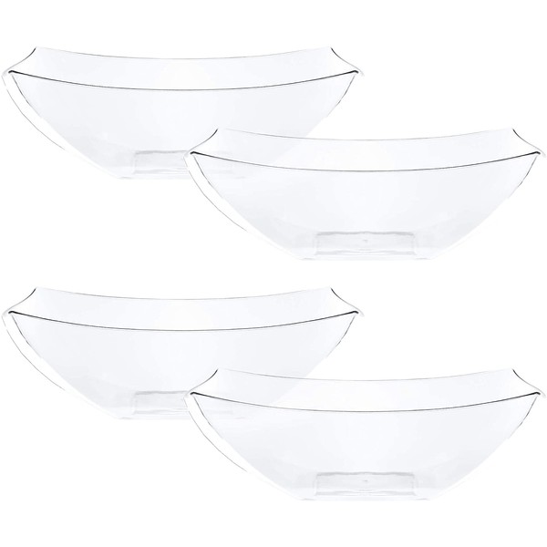 Plasticpro Disposable 32 ounce Square Serving Bowls, Party Snack or Salad Bowl, Medium, Plastic Crystal Clear Pack of 4
