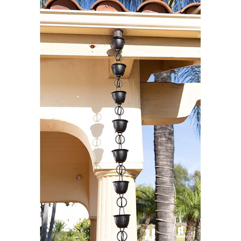 Monarch Rain Chains Aluminum Hammered Cup Rain Chain, 8.5 ft