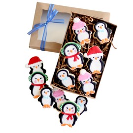 6 Ct. Mini Winter Penguin Cookie Gift Box Set! Christmas Themed Party Favors or Cookie Exchange Gift!