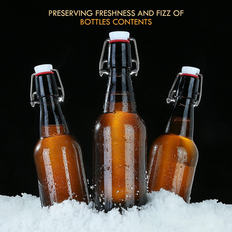 YEBODA 16 oz Amber Glass Beer Bottles for Home Brewing