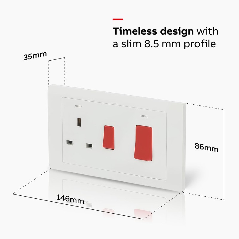 ABB Inora 1 Gang Switched 13A Plug Socket with 45A